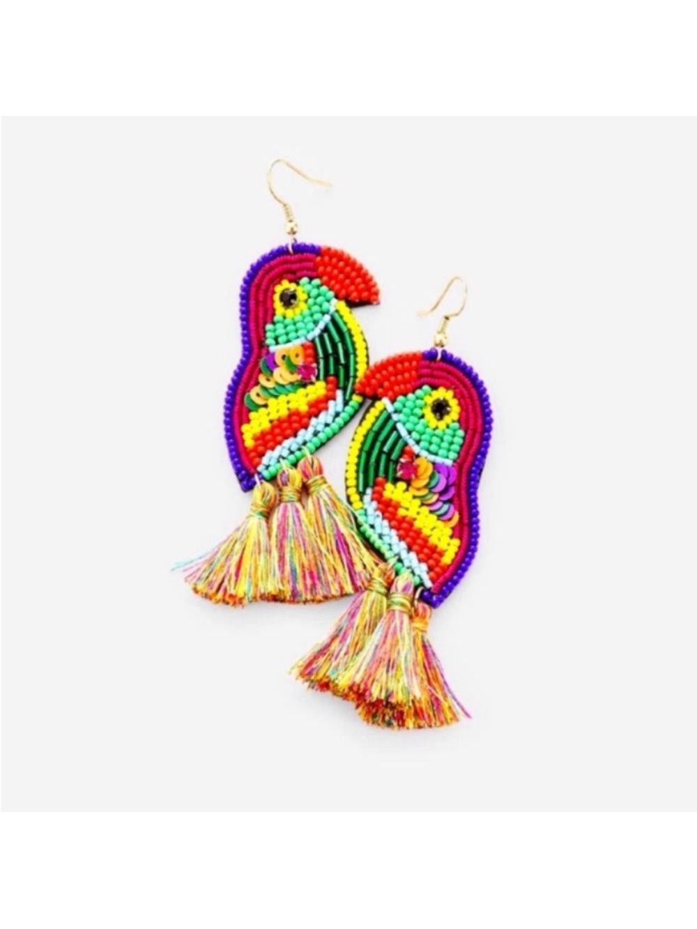 Multi Bead Sequin Parrot Tassel
Dangler Earrings Red/Purple
Multi